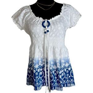 Majora floral embossed summer feminine boho ombré babydoll top size large